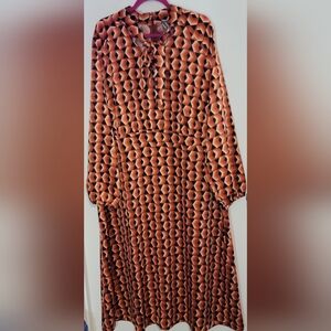 Worthington Orange Geometric Long Sleeve Maxi Dress Size 2XL NWT